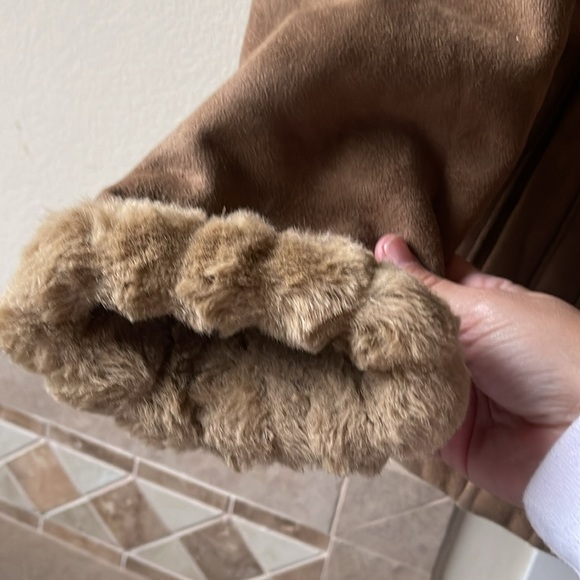 Vintage 1990s Esprit Faux Suede Faux Fur Lined Hooded Coat Jacket Small - Picture 3 of 6